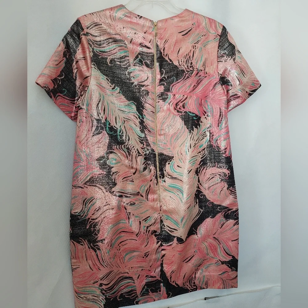 kate spade Regal Plumes Pink, Peach and Black Feather Print Dress. Size 6.